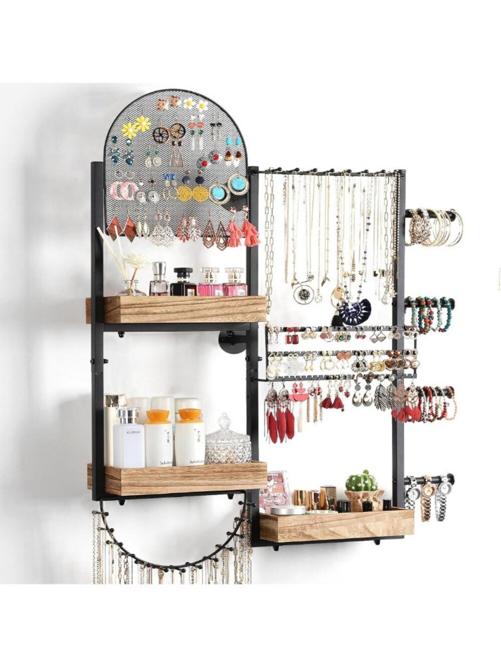 Large Wall-Mount Jewelry Organizer - Display for Earrings, Rings, Necklaces